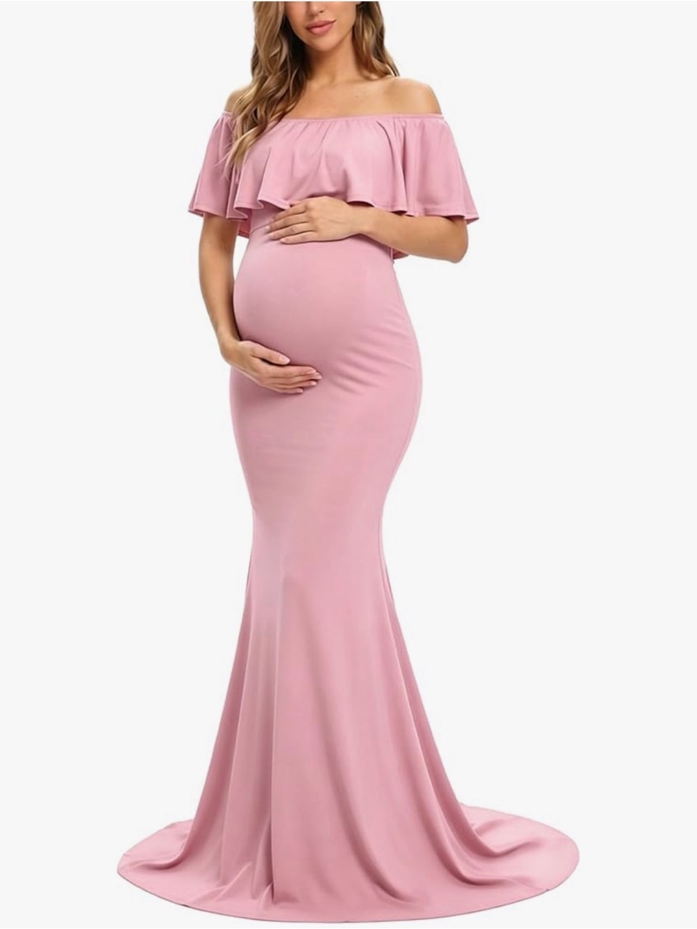 One-Shoulder Pink Maternity Mermaid Dress